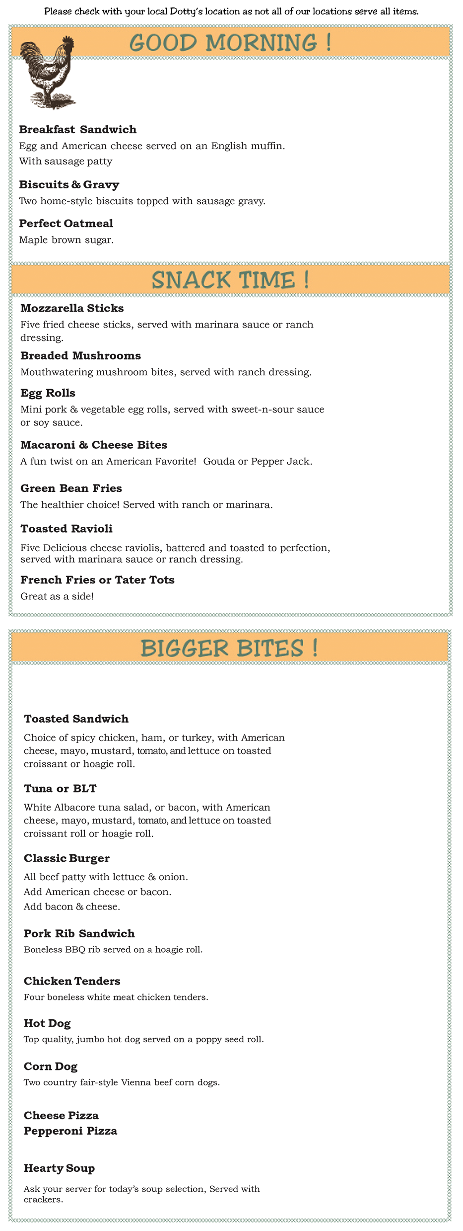 Dottys Cafe - Menu Dottys Cafe - Menu